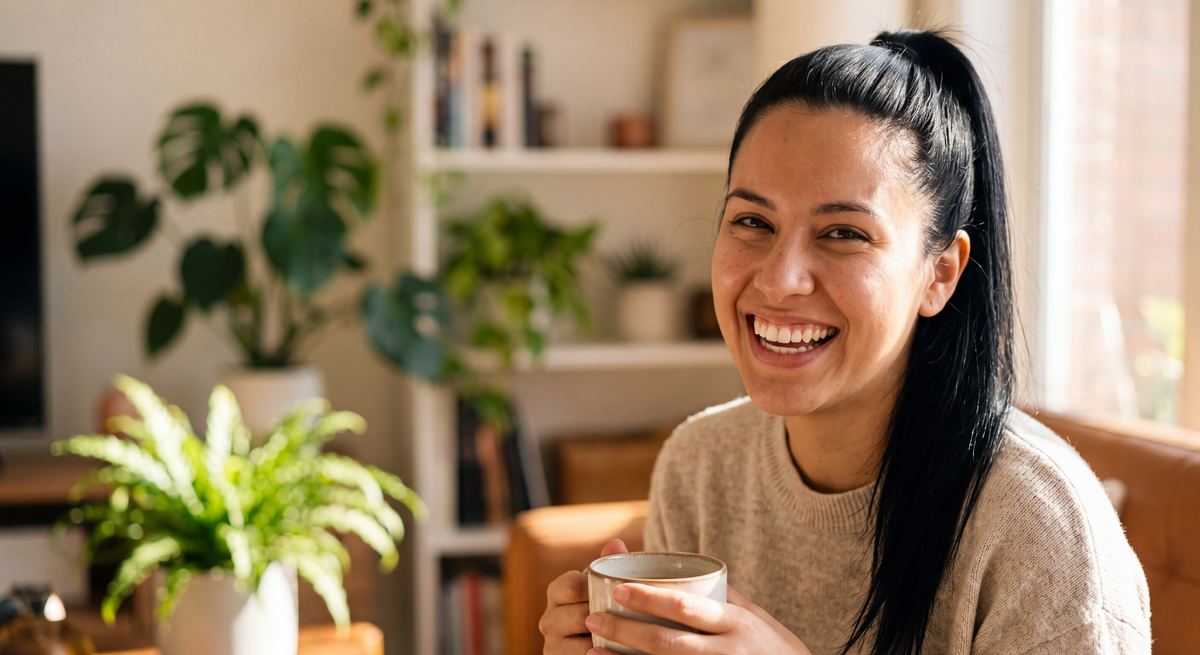 Imagen ilustrativa de una mujer sonriente en casa